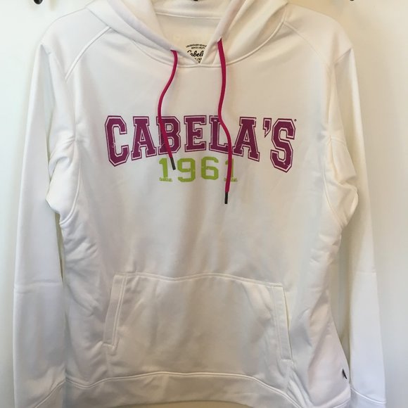 Cabelas White / Mountain Rose Hoodie Pursuit Logo Water Resistant MSRP $50 - Picture 2 of 8